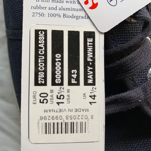 Superga 2750 Cotu Classic Unisex Shoe Sneaker Navy Canvas Mens Size 15.5 NEW - Picture 1 of 5